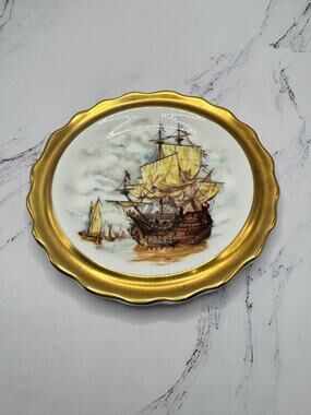 Vintage Royal Grafton Fine Bone China Sailing Ship 4" Plate butter pat